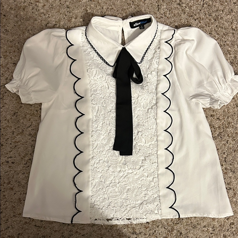 ALICE BLUE White Blouse with Black Accents